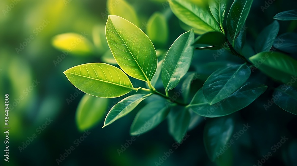 Close up of green leaves with a blurry background. Close up of green leaves with a blurry background.