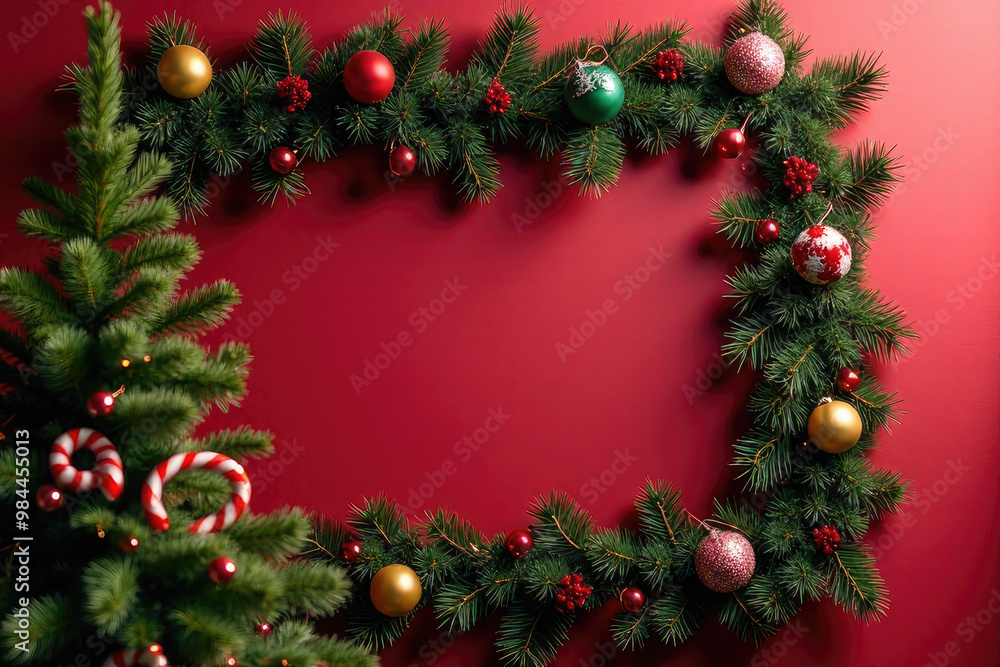 frame with space for text in the middle for christmas, red background frame with space for text in the middle for christmas, red background