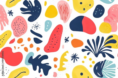 This is a vibrant and intricate, seamless pattern that artfully combines both floral and abstract shapes, making it a perfect choice for various modern design projects and applications