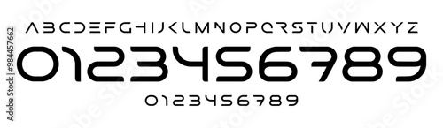 Minimalist tech typography, rounded futuristic numbers and letters, sleek smooth font for digital innovative products, sports branding, jersey numbers, team merchandise. Vector typeset