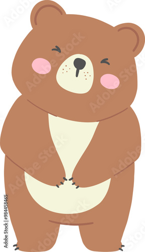 Curious Bear Standing with Tilted Head - Adorable Flat Design