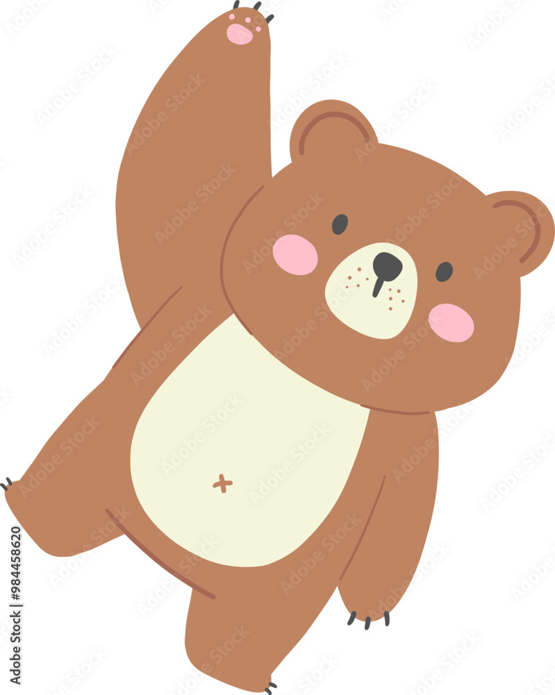 Fototapeta premium Playful Bear Hanging on a Branch - Cute Cartoon Style