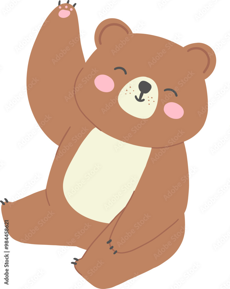 Charming Bear Leaning and Waving - Fun Flat Illustration Charming Bear Leaning and Waving - Fun Flat Illustration