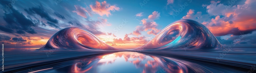 Render a visually striking wide-angle perspective of a virtual reality world merging with reality Render a visually striking wide-angle perspective of a virtual reality world merging with reality