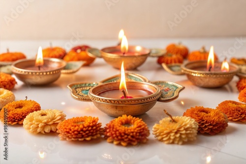Traditional Indian Diwali Decorations with Diyas