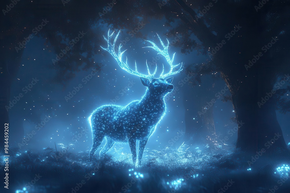 bioluminescent forest ethereal deer with glowing antlers navigating through a misty woodland trees pulse with soft otherworldly light creating a magical bioluminescent ecosystem bioluminescent forest ethereal deer with glowing antlers navigating through a misty woodland trees pulse with soft otherworldly light creating a magical bioluminescent ecosystem