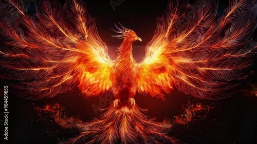 A phoenix, the mythical bird, rising from the flames, symbolizing rebirth and renewal. Generative AI Video