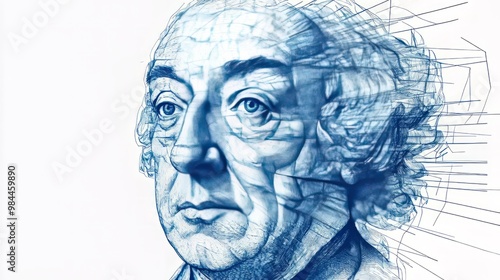 Close-up portrait of a man's face with detailed lines forming his features.