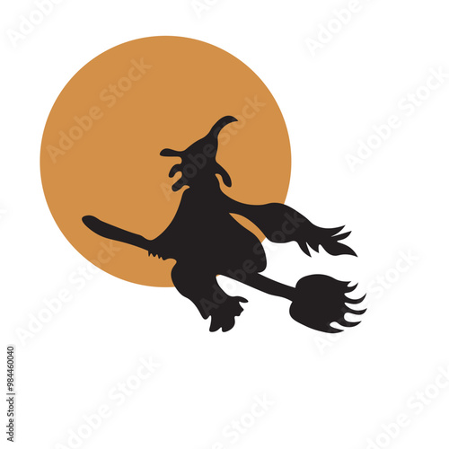 Flying Witch on broom, Halloween, vector design
