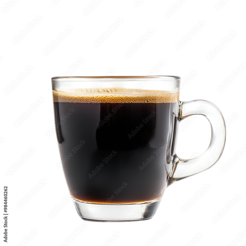 Glass of classic black coffee with a rich, dark color and steam rising from the surface. isolated on transparency background Glass of classic black coffee with a rich, dark color and steam rising from the surface. isolated on transparency background