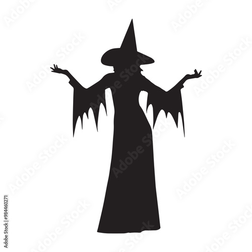 Witch, black silhouette, Halloween, vector design