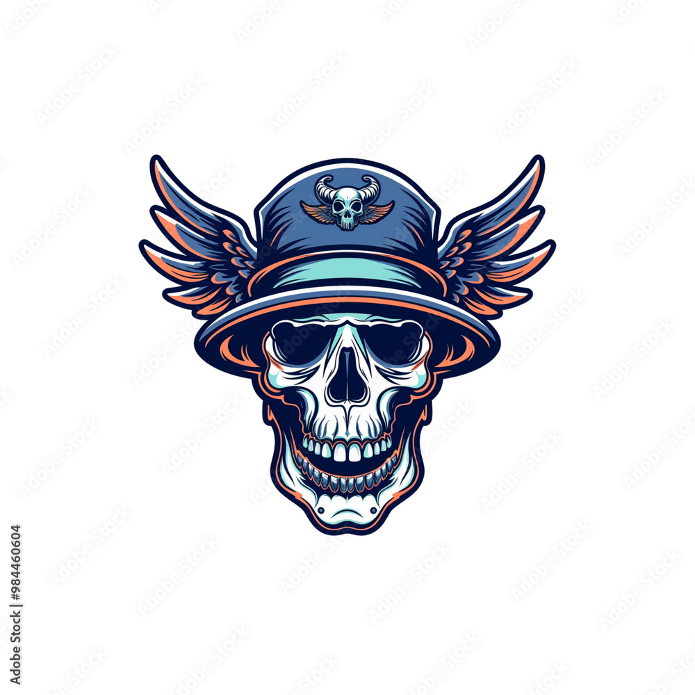 Skull with Wings and Hat, Cool Skull Design, Skull Mascot Logo Skull with Wings and Hat, Cool Skull Design, Skull Mascot Logo