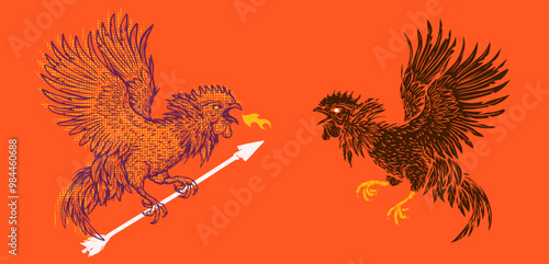 Rooster in colorful pop art style. Modern abstract print with animal. Vivid creative vector illustration.