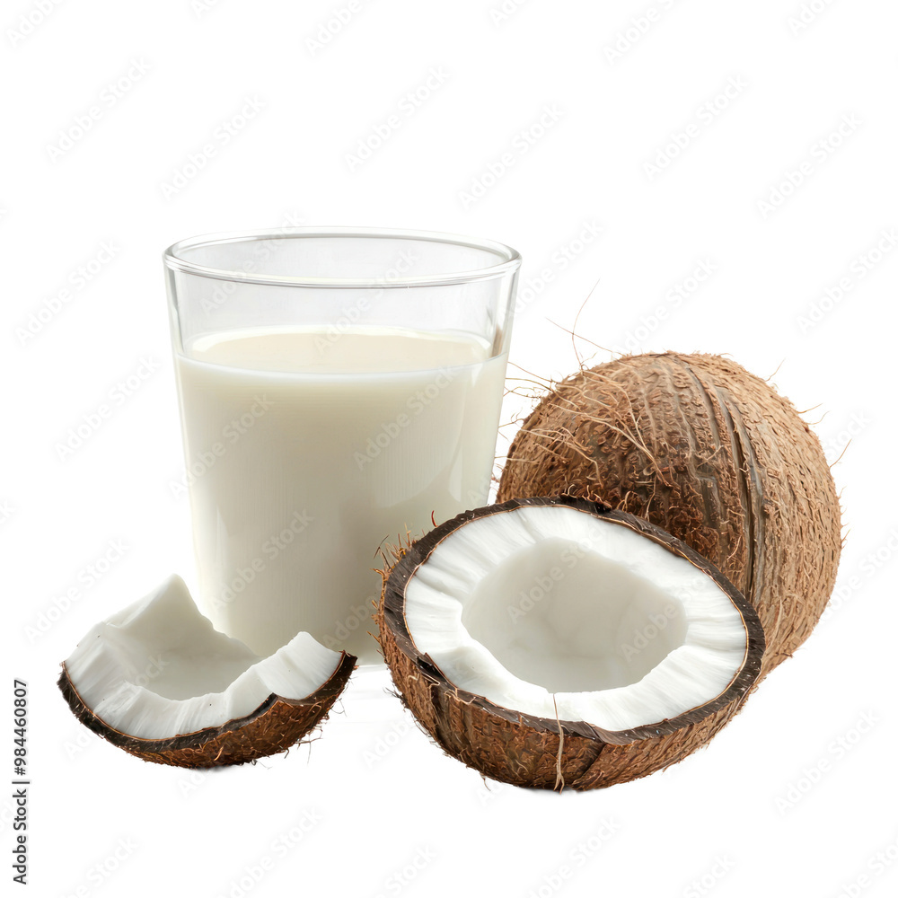 Glass of coconut milk with a slightly opaque, white appearance. isolated on transparency background Glass of coconut milk with a slightly opaque, white appearance. isolated on transparency background