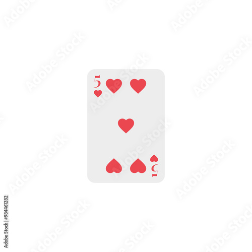 Hearts 5, playing card, vector design
