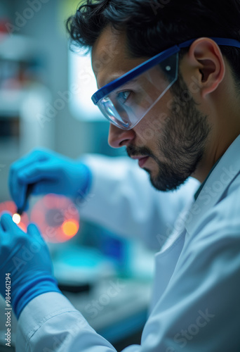 Scientist in Lab Coat Examining Cell Sample - Cell Therapy, Medical Research, Modern Healthcare Concept