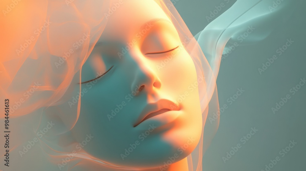 person’s face partially obscured by a translucent, gently glowing barrier person’s face partially obscured by a translucent, gently glowing barrier