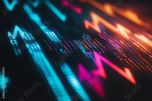 Wallpaper Mural Colorful digital graphic illustrating fluctuating market trends with bright lines and dots set against a dark background Torontodigital.ca