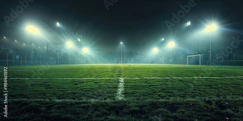 Soccer Field Illuminated at Night. Generative AI