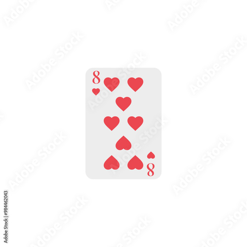 Hearts 8, playing card, vector design
