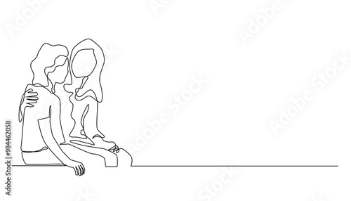 continuous line drawing of a daughter pouring out her heart to her mother. one line drawing of a daughter telling a story to her mother. one line vector illustration. isolated on white background