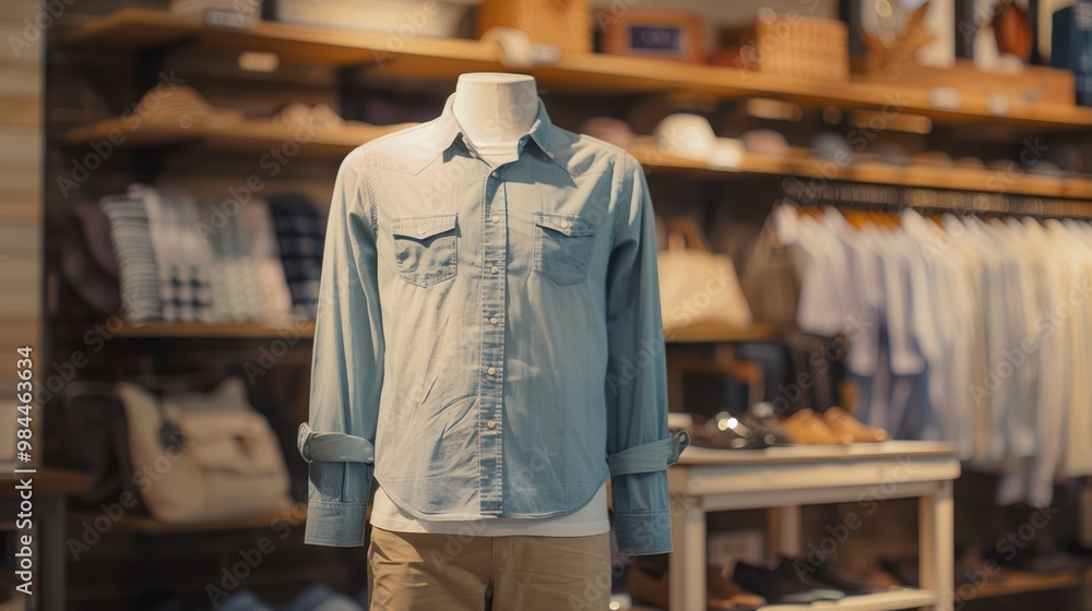 Mannequin Wearing Blue Shirt In Clothing Store Mannequin Wearing Blue Shirt In Clothing Store