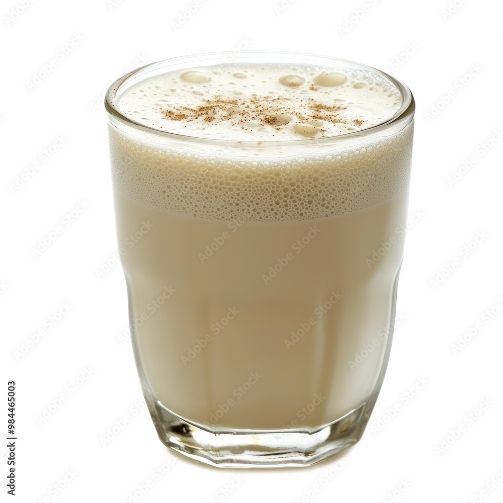 Glass of warm soy milk with a delicate froth on top and a dash of vanilla extract. isolated on transparency background Glass of warm soy milk with a delicate froth on top and a dash of vanilla extract. isolated on transparency background
