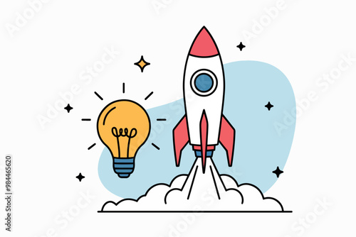 Light bulb and rocket, concept of idea and startup.