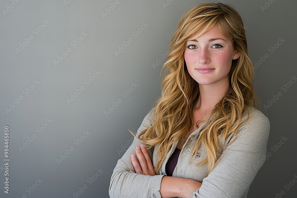 Professional Portrait of a Confident Blonde Businesswoman in Business Attire Against a Neutral Background, Highlighting Leadership and Professionalism for Corporate or Editorial Use Professional Portrait of a Confident Blonde Businesswoman in Business Attire Against a Neutral Background, Highlighting Leadership and Professionalism for Corporate or Editorial Use
