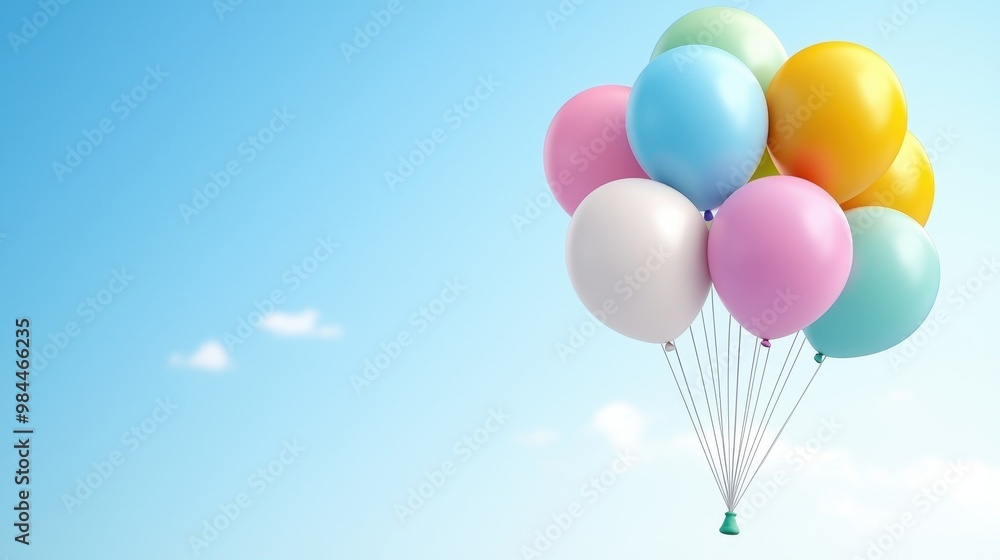 Colorful Balloons Floating in a Clear Blue Sky Colorful Balloons Floating in a Clear Blue Sky