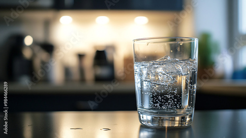 Wallpaper Mural A glass with clean clear water and sharp shadows stands on a table. glass of water 
 Torontodigital.ca