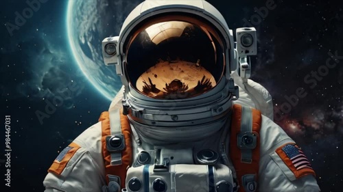 An astronaut is weightless in space, with Earth as a stunning backdrop during their spacewalk. Generative AI Video