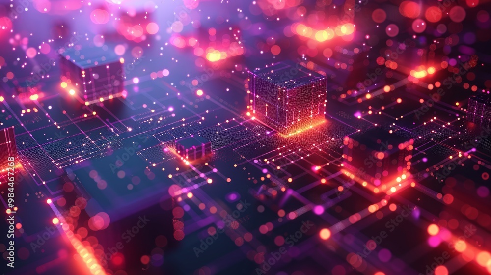 High tech, science, futuristic modern concept. Digital technology, deep learning and big data. Detailed abstract isometric vector illustration for screen template or banner background High tech, science, futuristic modern concept. Digital technology, deep learning and big data. Detailed abstract isometric vector illustration for screen template or banner background