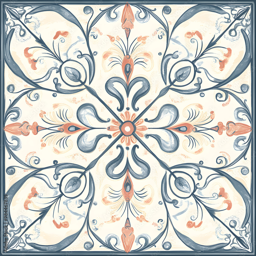 Fototapeta premium carpet or tile pattern 2D illustrator doodle wallpaper