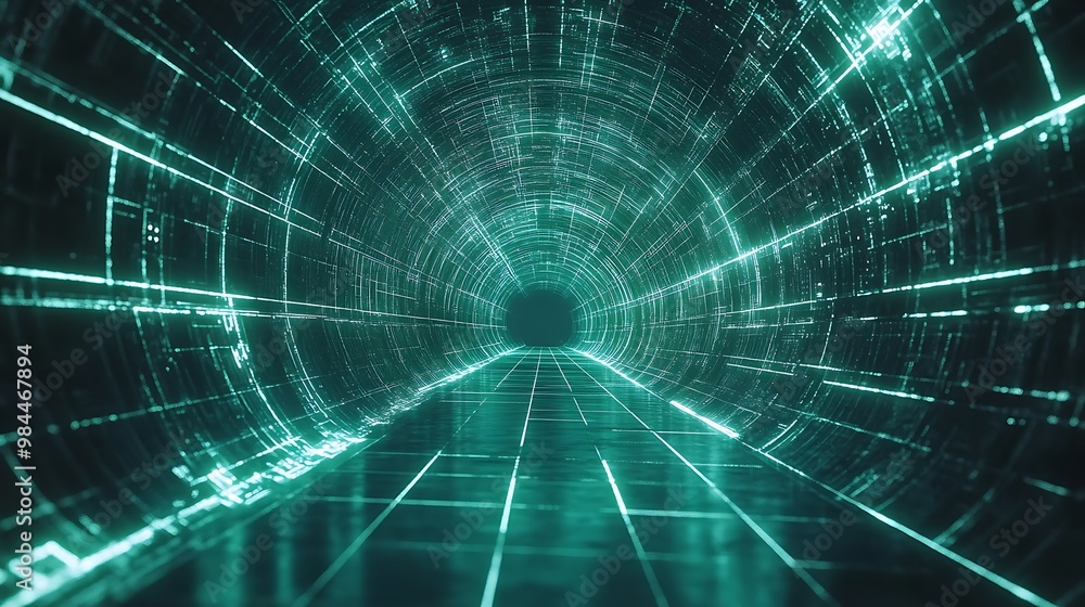 A tunnel with intersecting sharp green and black geometric lines, forming a grid-like pattern that stretches into the depths of a virtual space. 4k A tunnel with intersecting sharp green and black geometric lines, forming a grid-like pattern that stretches into the depths of a virtual space. 4k