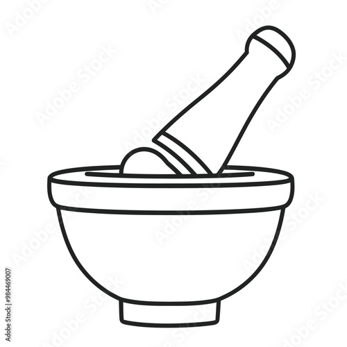 A simple line drawing of a mortar and pestle used for grinding substances.