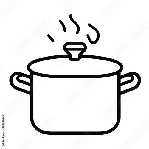 A simple line drawing of a pot with steam, indicating cooking or boiling food.