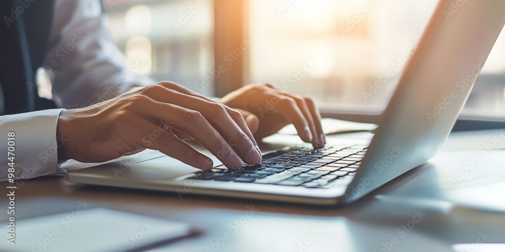Person typing on laptop keyboard, businessman working on laptop Person typing on laptop keyboard, businessman working on laptop