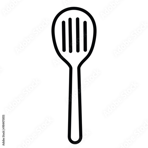 A simple line drawing of a slotted spoon, commonly used for cooking and serving food.