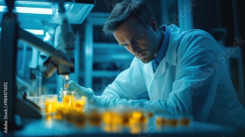 Food Scientist Inspecting Samples in a Modern Production Facility