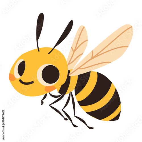 Flat vector illustration in children's style. Cute wasp on white background . Vector illustration