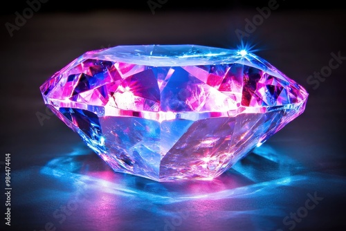 Glowing rainbow diamond with multicolored lights, concept of luxury, beauty, and value photo