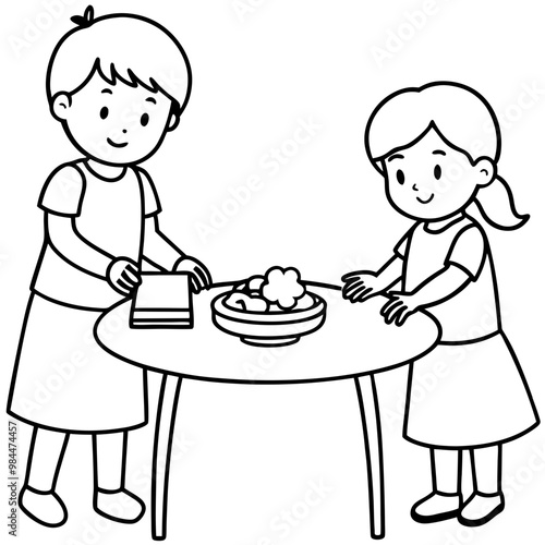 cartoon-little-siblings-setting-the-table