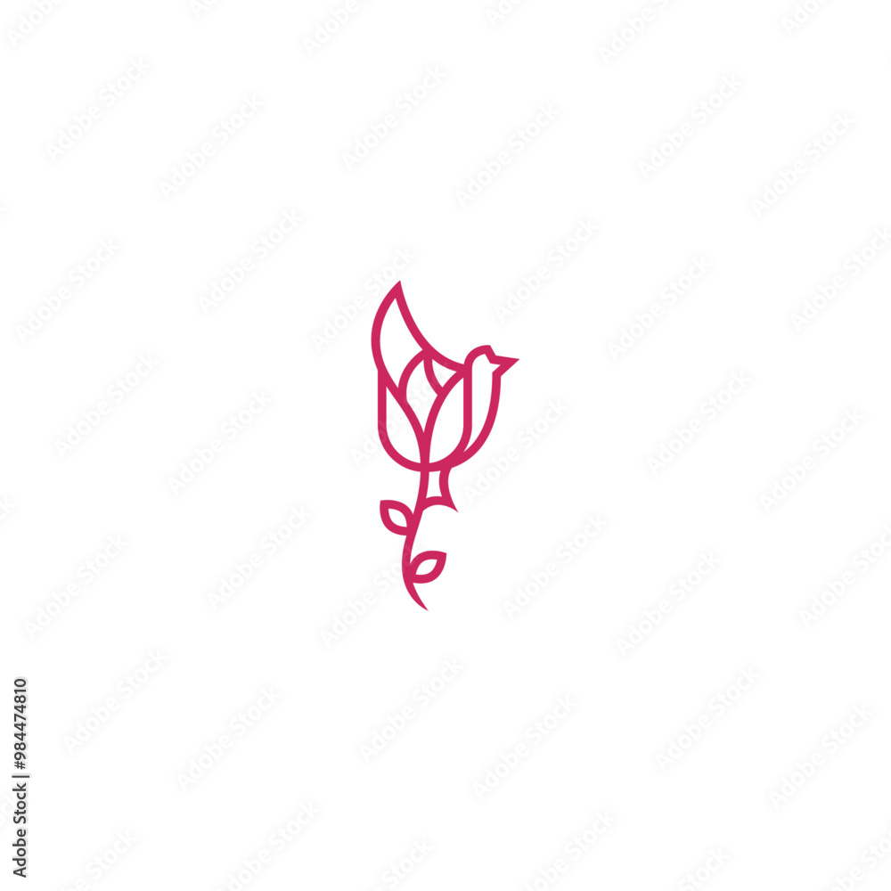 Fototapeta premium Tulip flower and flying bird logo design.