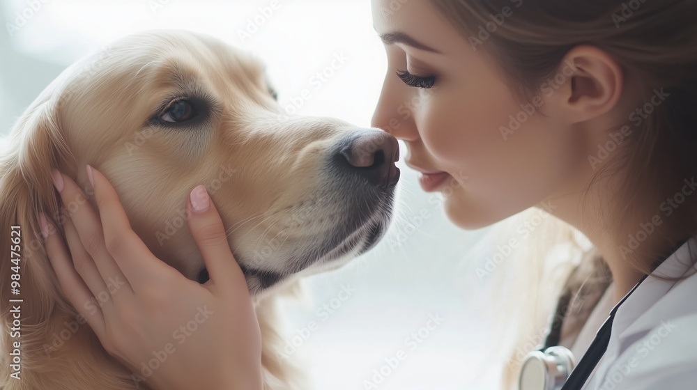 female doctor examining the golden retriever dog in a veterinary clinic female doctor examining the golden retriever dog in a veterinary clinic
