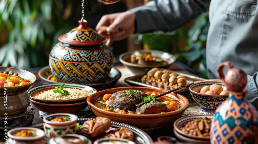 Fototapeta premium Moroccan Cuisine: A Table Filled with Flavor