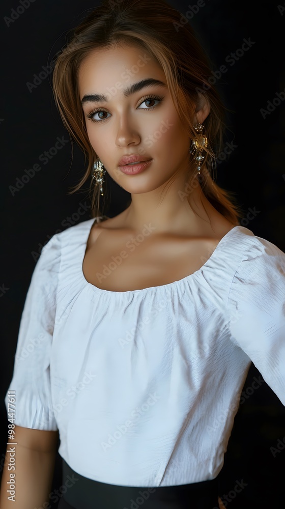 Elegant Woman Studio Portrait with Soft Lighting and White Shirt Elegant Woman Studio Portrait with Soft Lighting and White Shirt