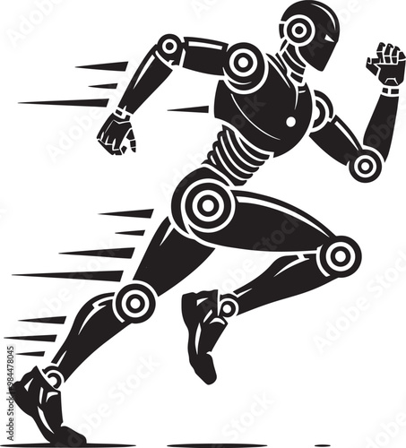Modern action war robot running silhouette vector illustration isolated on a white background