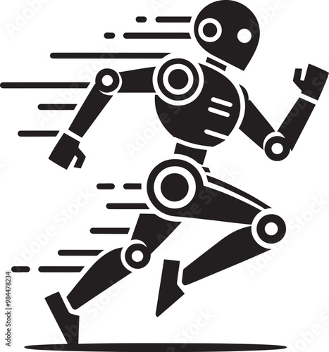 Modern action war robot running silhouette vector illustration isolated on a white background