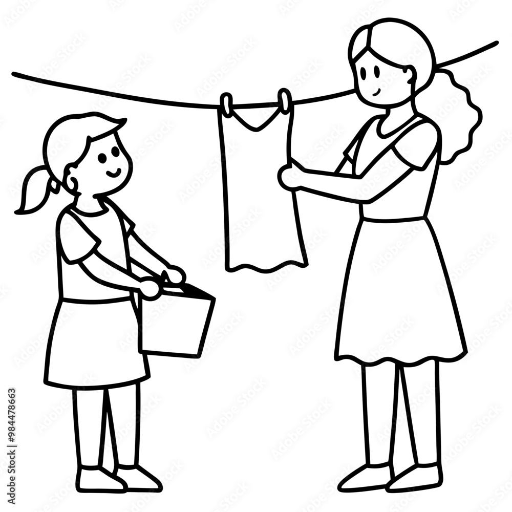 cartoon-mother-and-daughter-hanging-the-laundry-on cartoon-mother-and-daughter-hanging-the-laundry-on